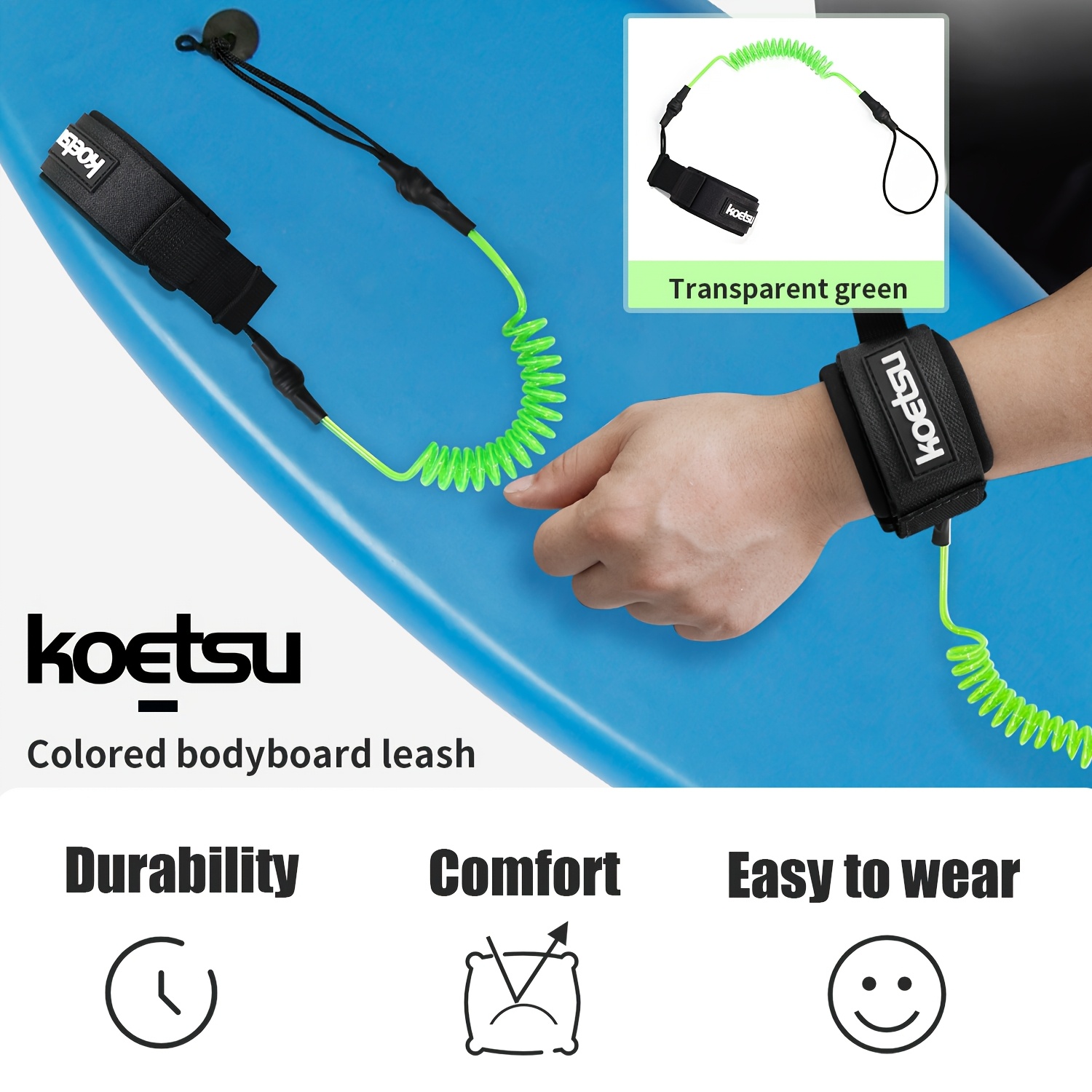 Surfboard Leash - KOETSU Bodyboard Leash, 5mm TPU Coiled
