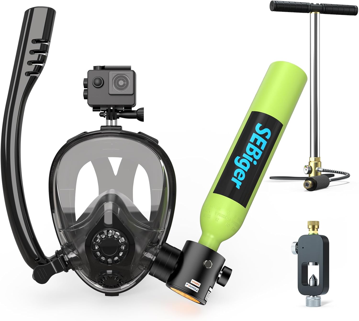Snorkel Set - Mini Scuba Tank 0.5L with Full-Face